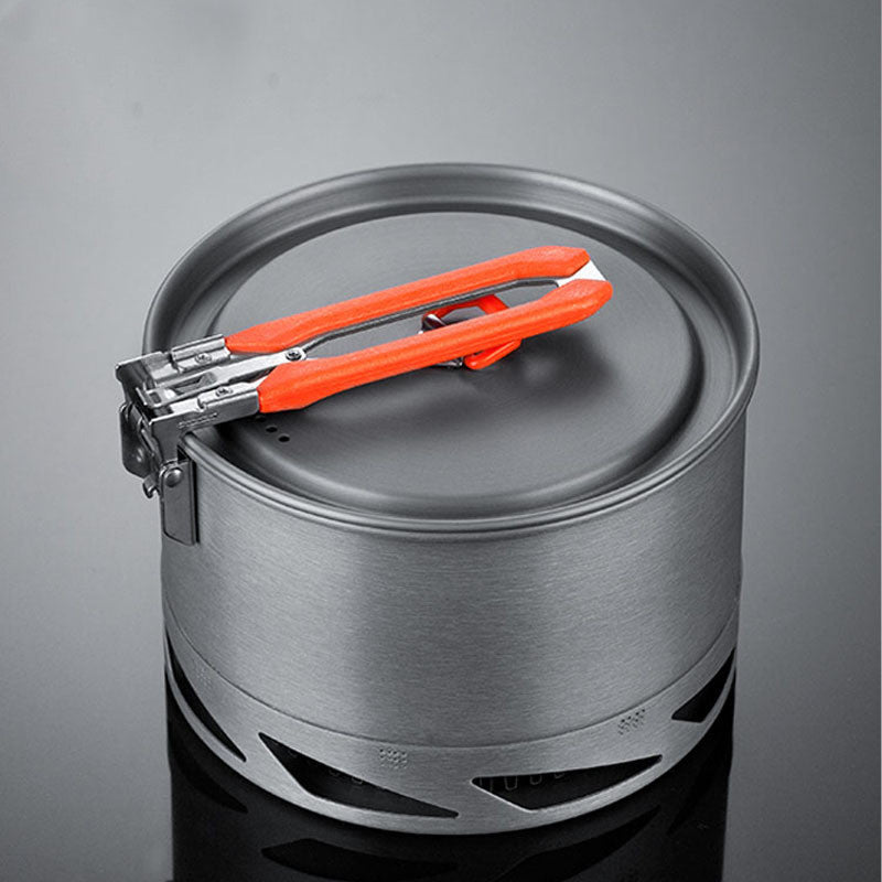 Outdoor Camping Cookware Set with Heat-Collecting Pot & Kettle