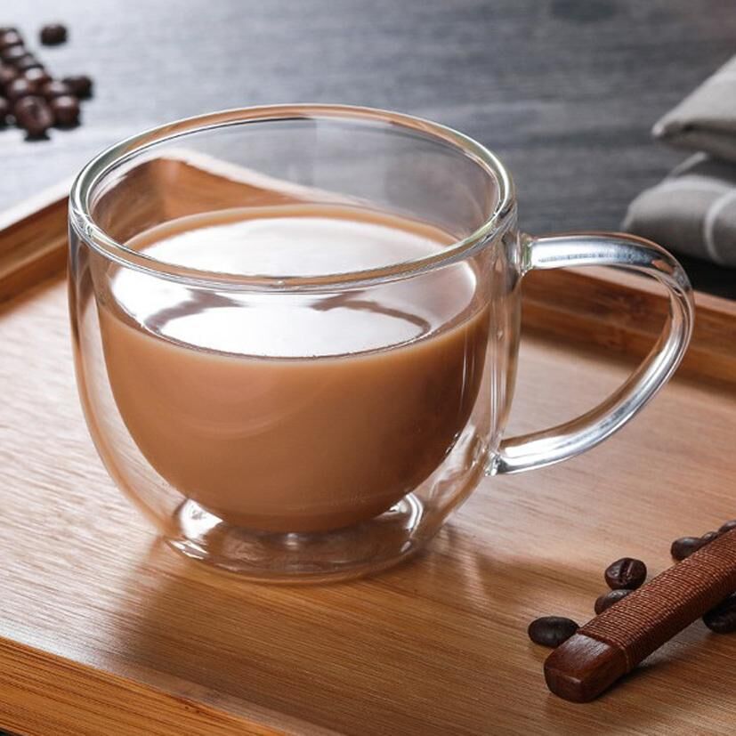 Double Layer Insulated Glass Coffee Cup With Handle Transparent Drinkware