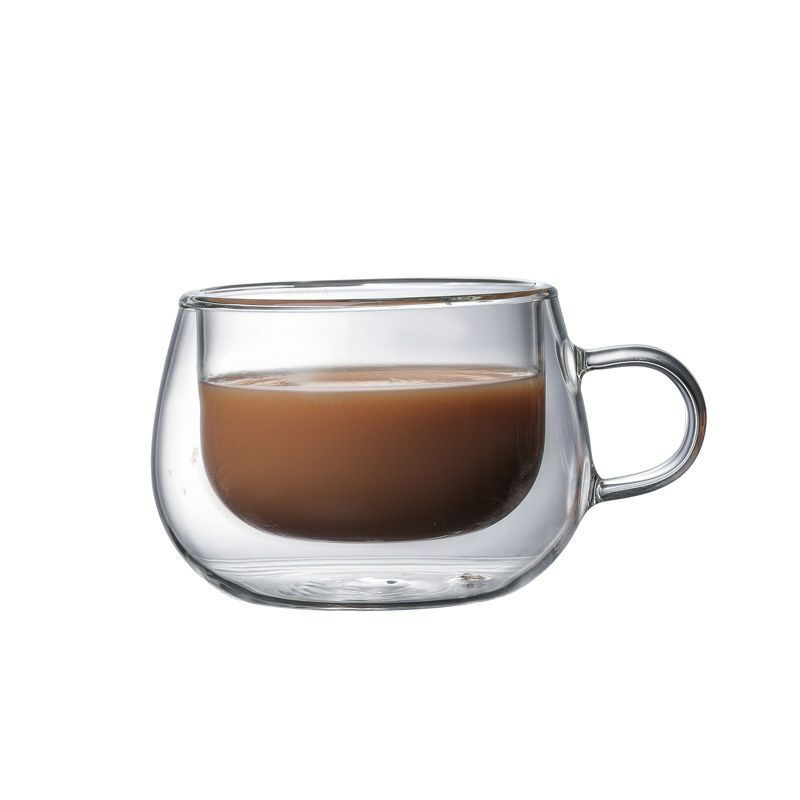 Double Layer Insulated Glass Coffee Cup With Handle Transparent Drinkware