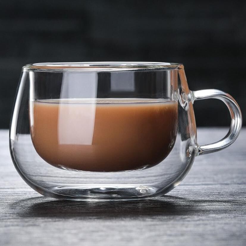 Double Layer Insulated Glass Coffee Cup With Handle Transparent Drinkware