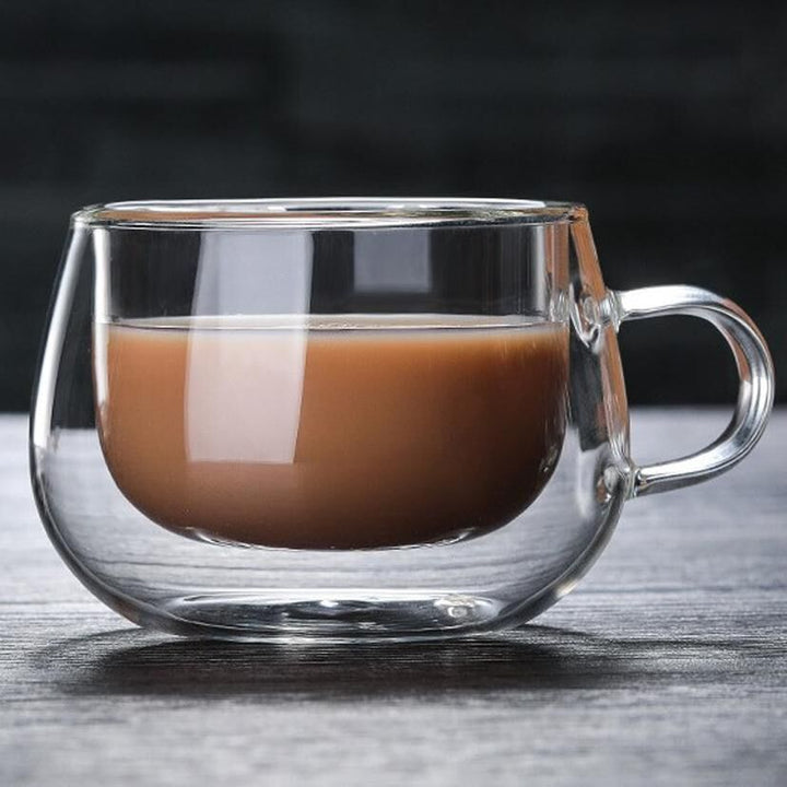 Double Layer Insulated Glass Coffee Cup With Handle Transparent Drinkware