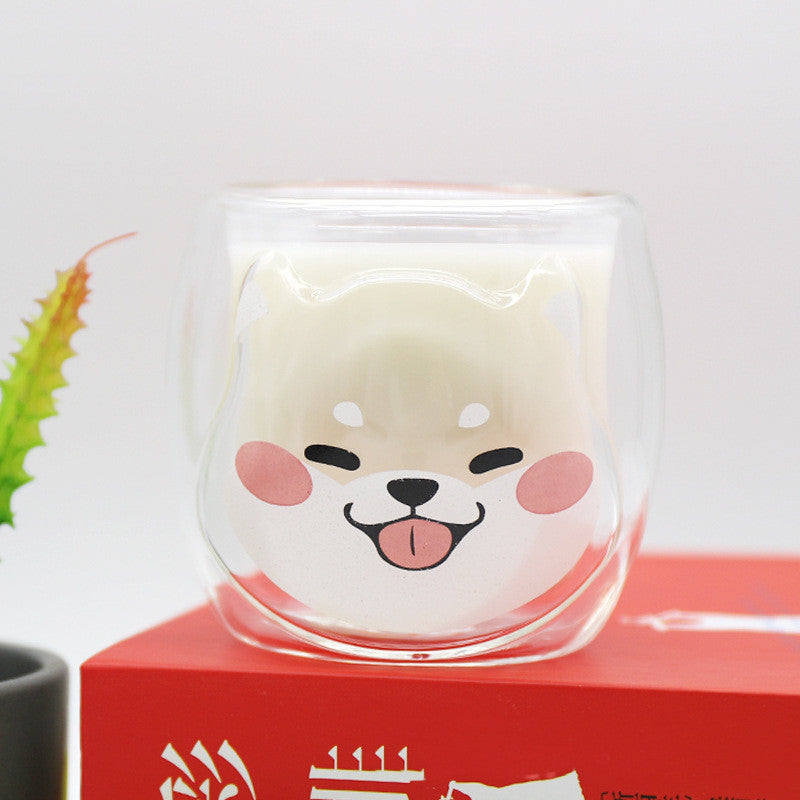 Cartoon Animal Double Layer Insulated Glass Coffee Milk Cup