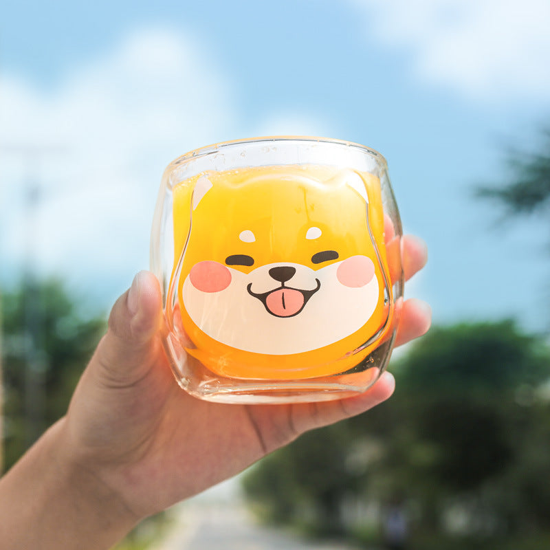 Cartoon Animal Double Layer Insulated Glass Coffee Milk Cup