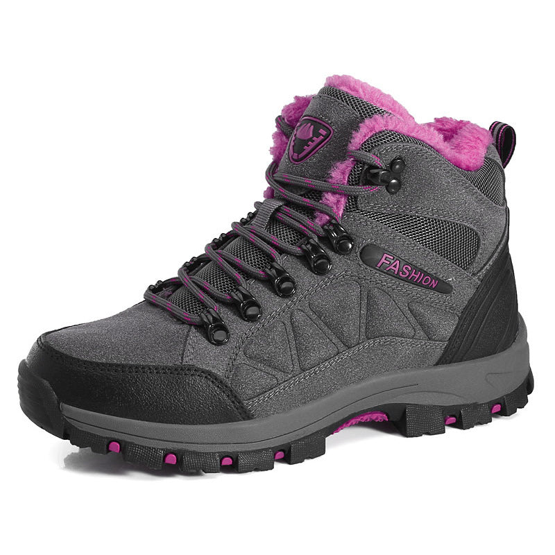 Women's High-Top Cowhide Fleece-Lined Hiking Shoes
