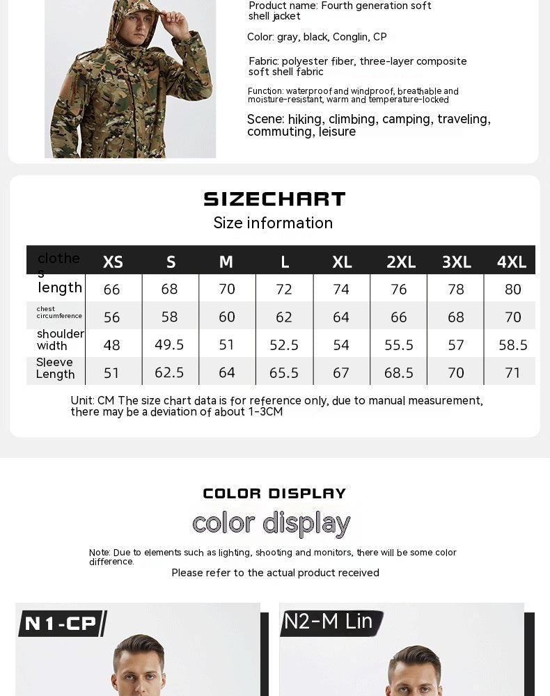 Men's Camouflage Waterproof Fleece Soft Shell Jacket