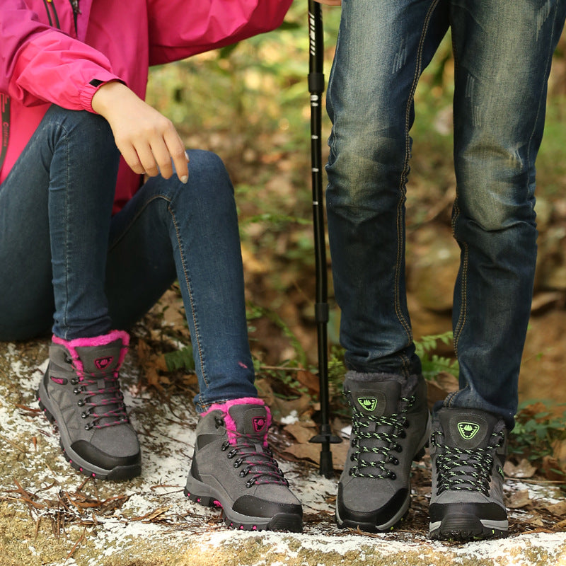 Women's High-Top Cowhide Fleece-Lined Hiking Shoes