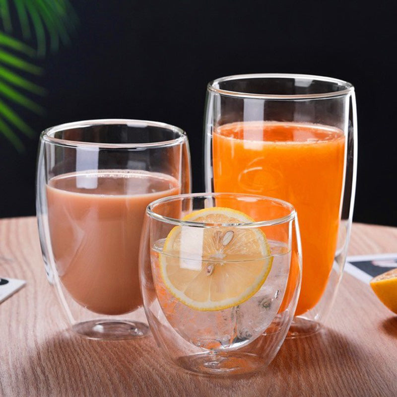 Double Layer Insulated Glass Cup Set Transparent Drinkware