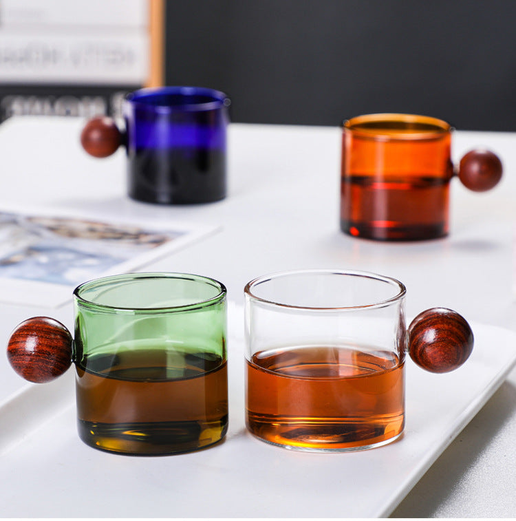 Stained Glass Coffee Tea Cup Set Wooden Handle Drinkware