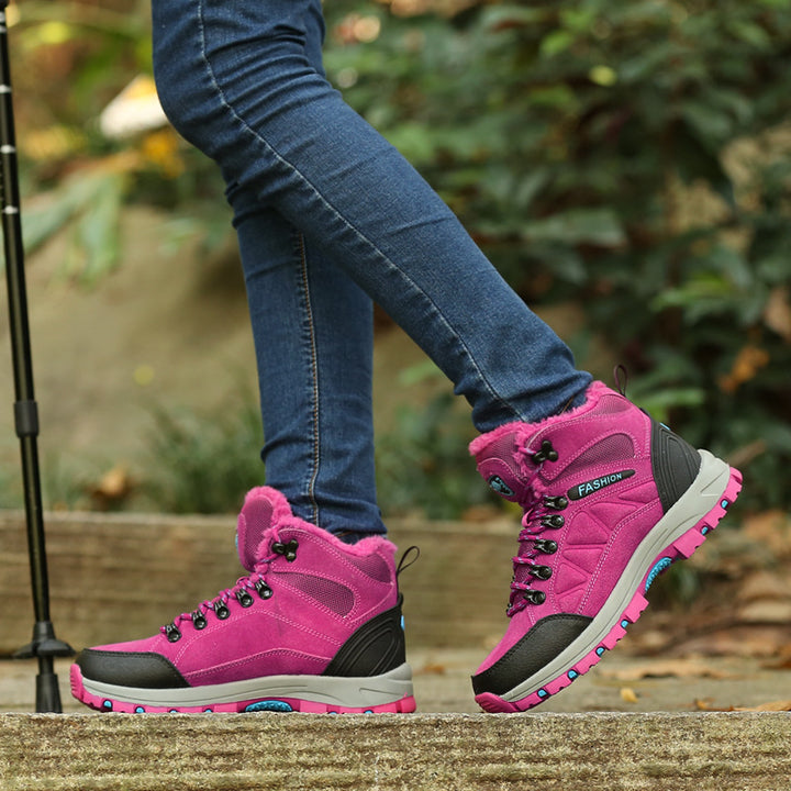 Women's High-Top Cowhide Fleece-Lined Hiking Shoes