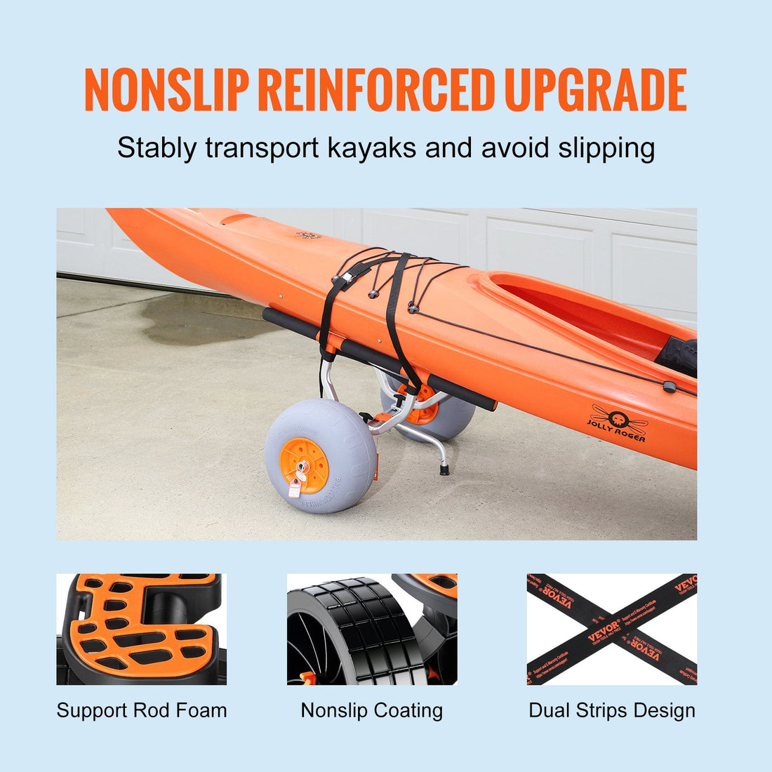 Heavy Duty Foldable Kayak Cart Adjustable Canoe Trolley 350Lb