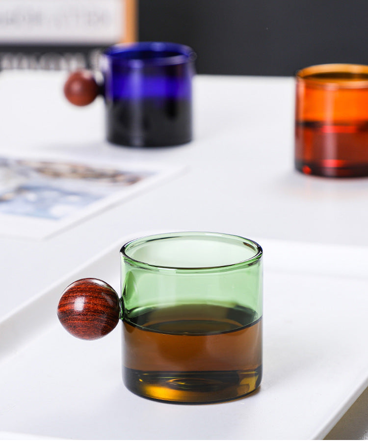 Stained Glass Coffee Tea Cup Set Wooden Handle Drinkware