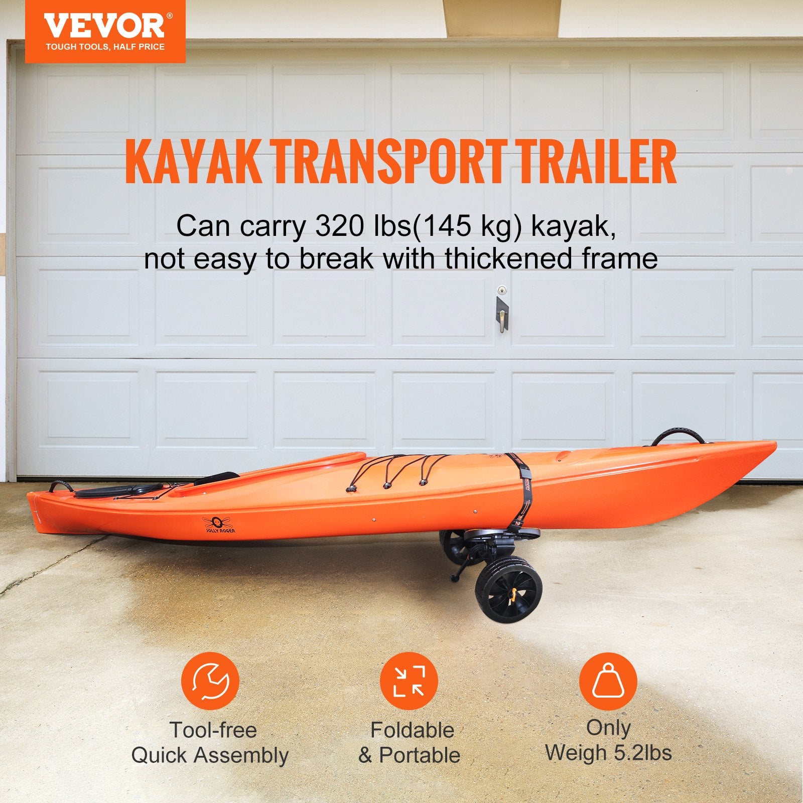 Heavy Duty Kayak Cart 320Lb Canoe Trolley Transport System