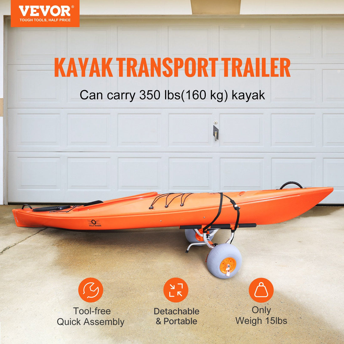 Heavy Duty Foldable Kayak Cart Adjustable Canoe Trolley 350Lb