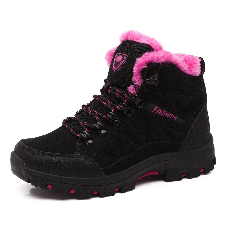 Women's High-Top Cowhide Fleece-Lined Hiking Shoes