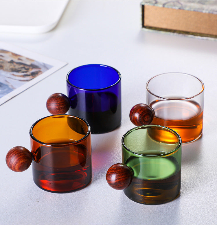 Stained Glass Coffee Tea Cup Set Wooden Handle Drinkware