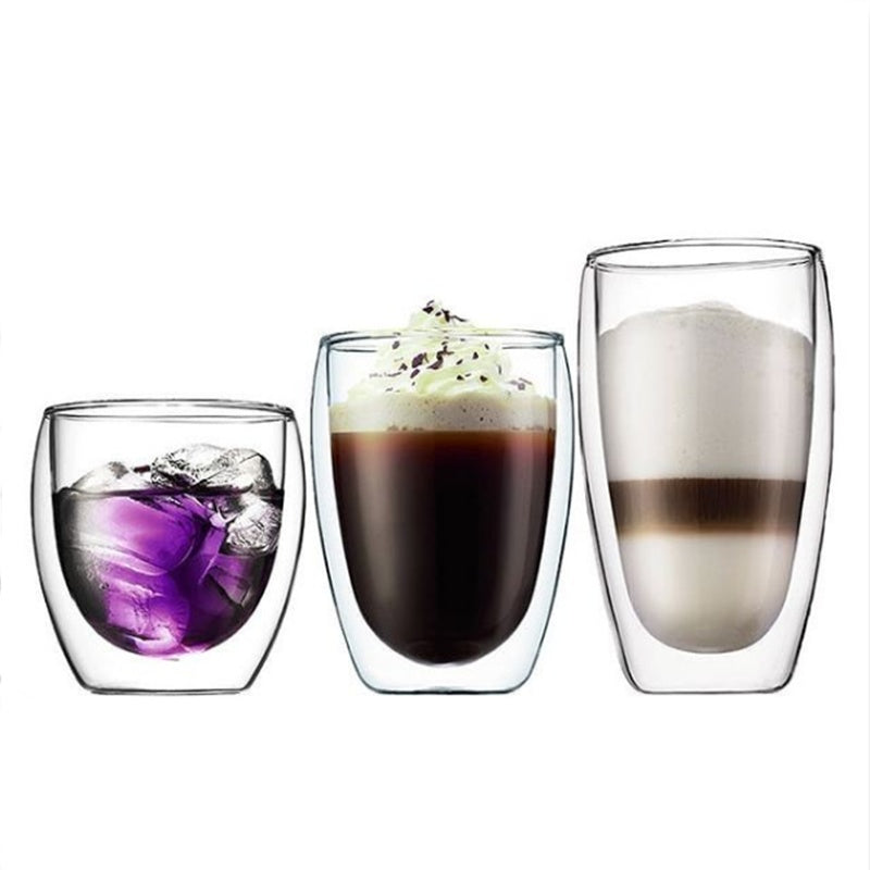 Double Layer Insulated Glass Cup Set Transparent Drinkware