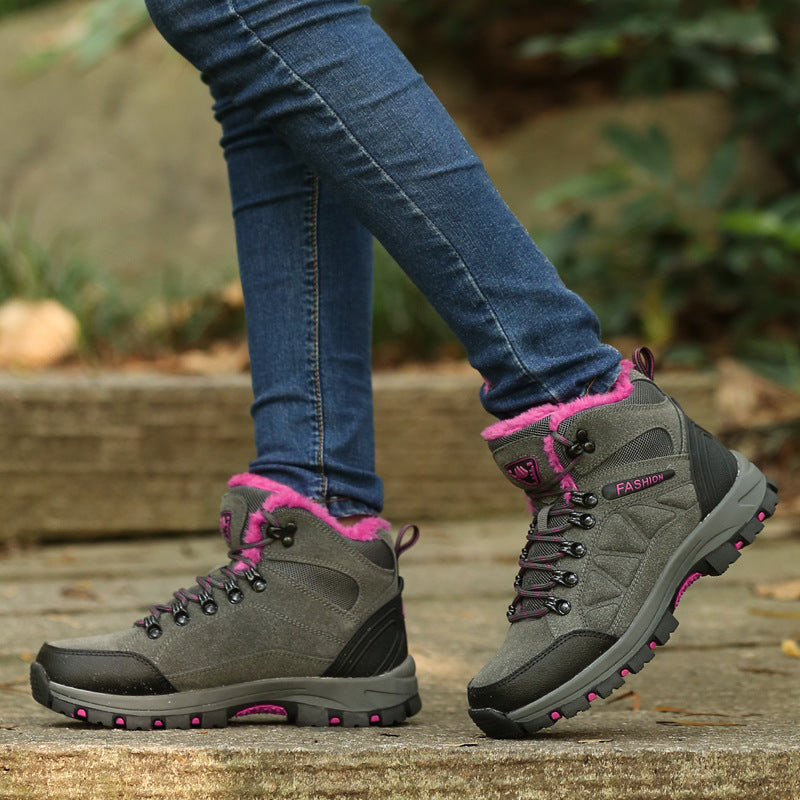 Women's High-Top Cowhide Fleece-Lined Hiking Shoes