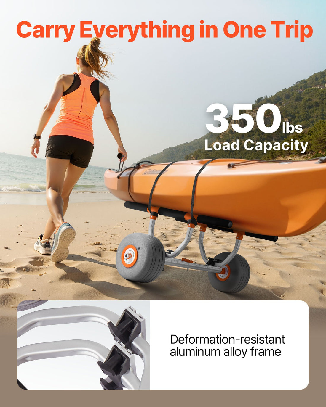 350 Lb Kayak Trolley Cart Inflatable Tire Transport System