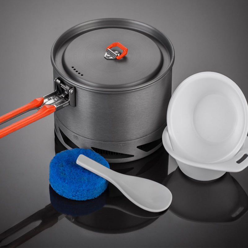 Outdoor Camping Cookware Set with Heat-Collecting Pot & Kettle