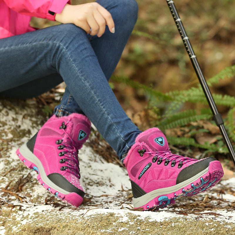 Women's High-Top Cowhide Fleece-Lined Hiking Shoes