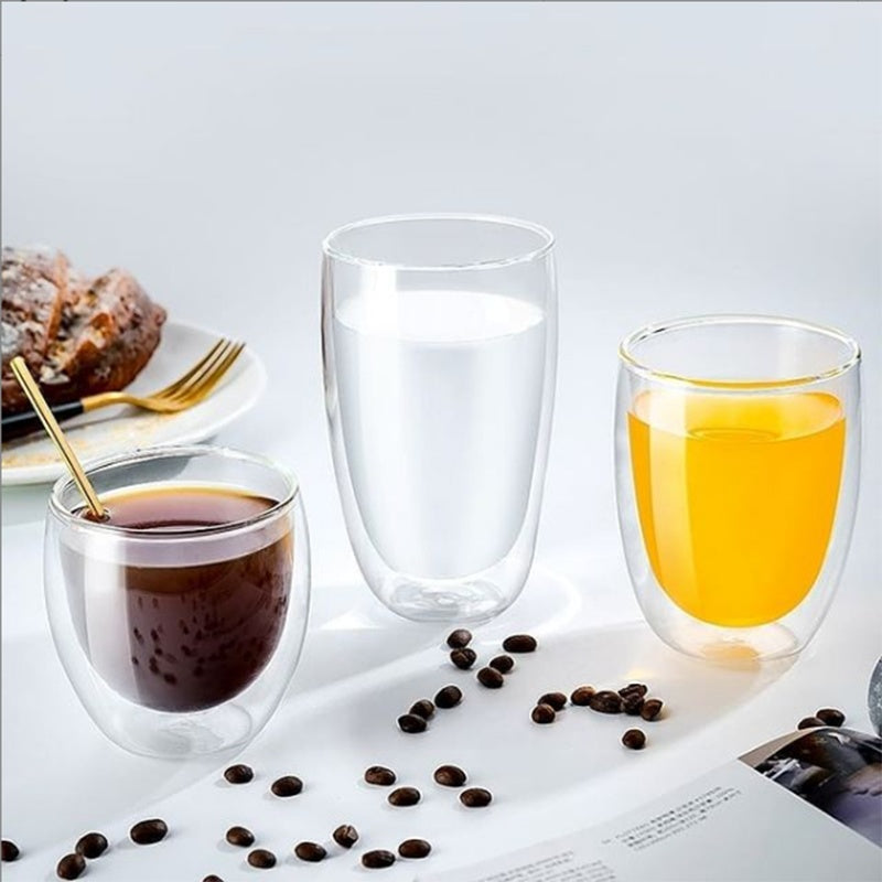 Double Layer Insulated Glass Cup Set Transparent Drinkware