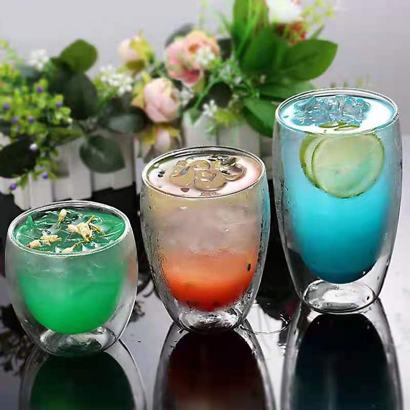 Double Layer Insulated Glass Cup Set Transparent Drinkware