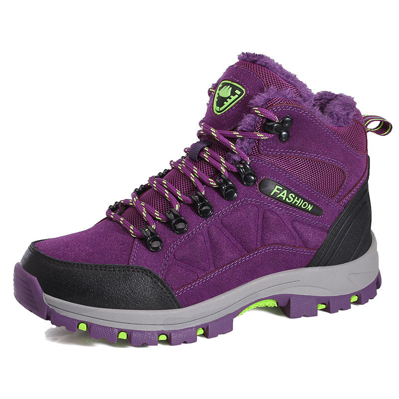 Women's High-Top Cowhide Fleece-Lined Hiking Shoes